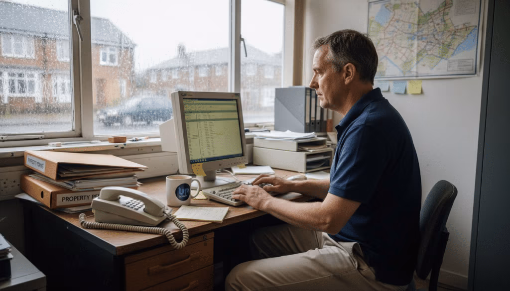 Property manager reviews public sector maintenance logs