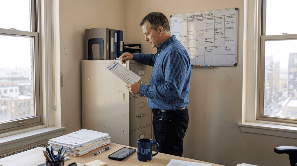 Property manager reviewing maintenance checklist