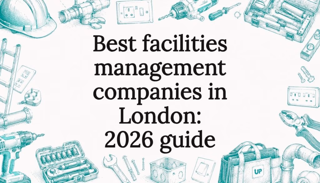 Decorative title card illustration with facilities management tools