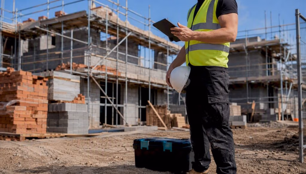 Construction professional ready for building safety inspection