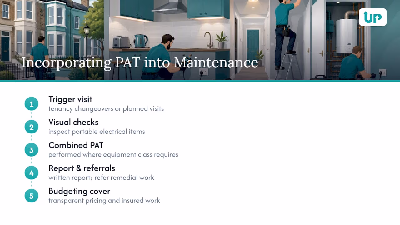 How planned property maintenance can incorporate PAT testing - overview diagram