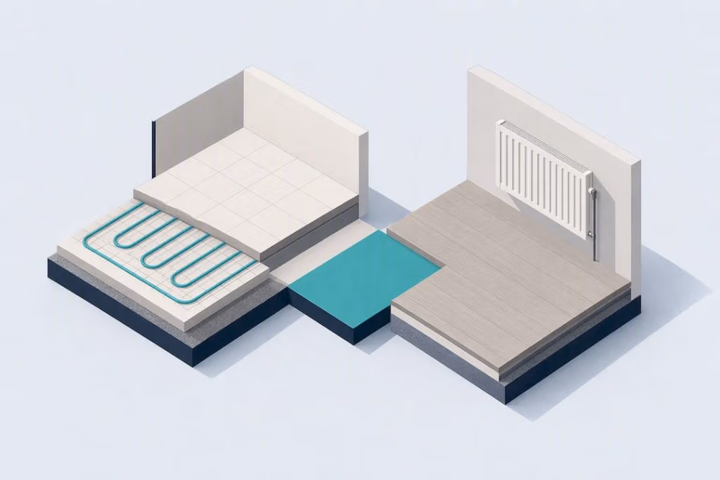 Isometric underfloor heating comparison title card