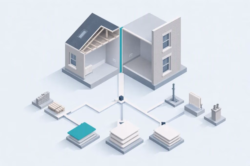 Isometric shared wall cost illustration