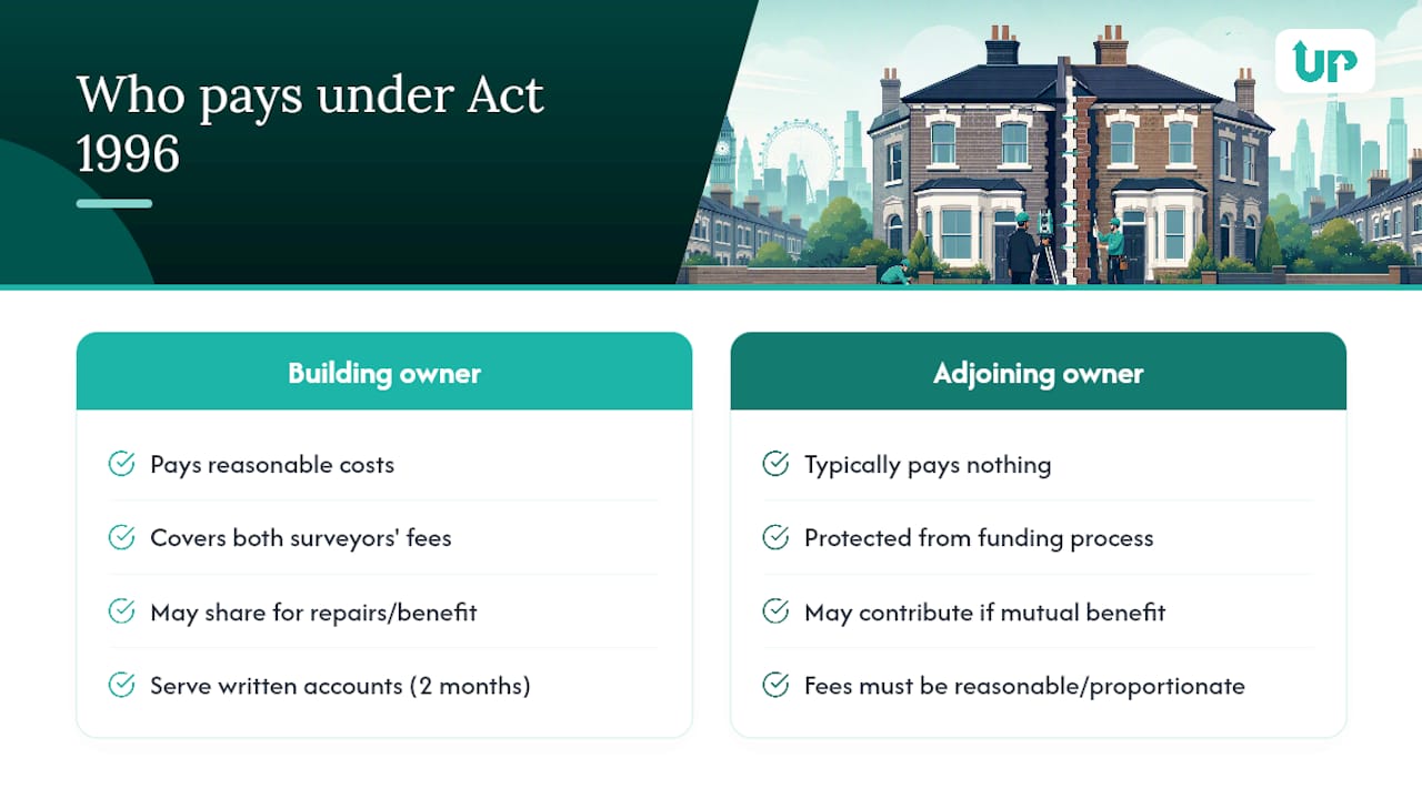 Who pays under the Party Wall etc. Act 1996 — overview diagram