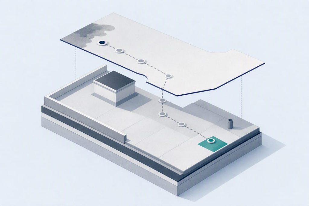 Isometric roof leak detection title card