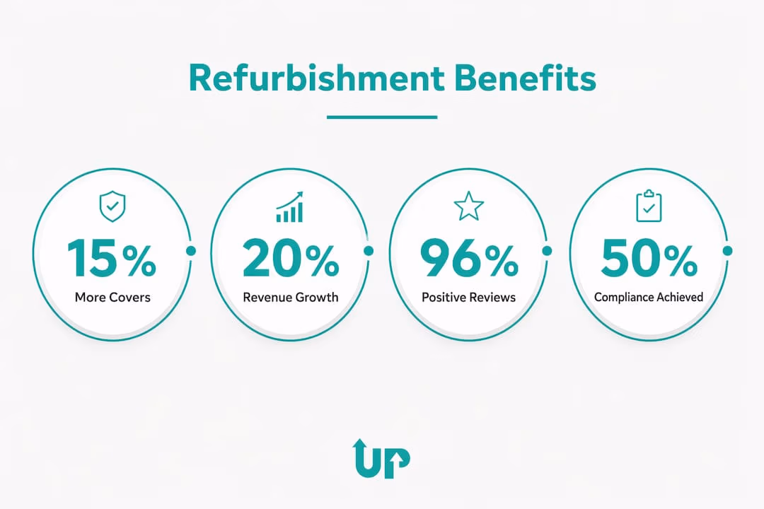 Infographic showing key benefits of restaurant refurbishment.