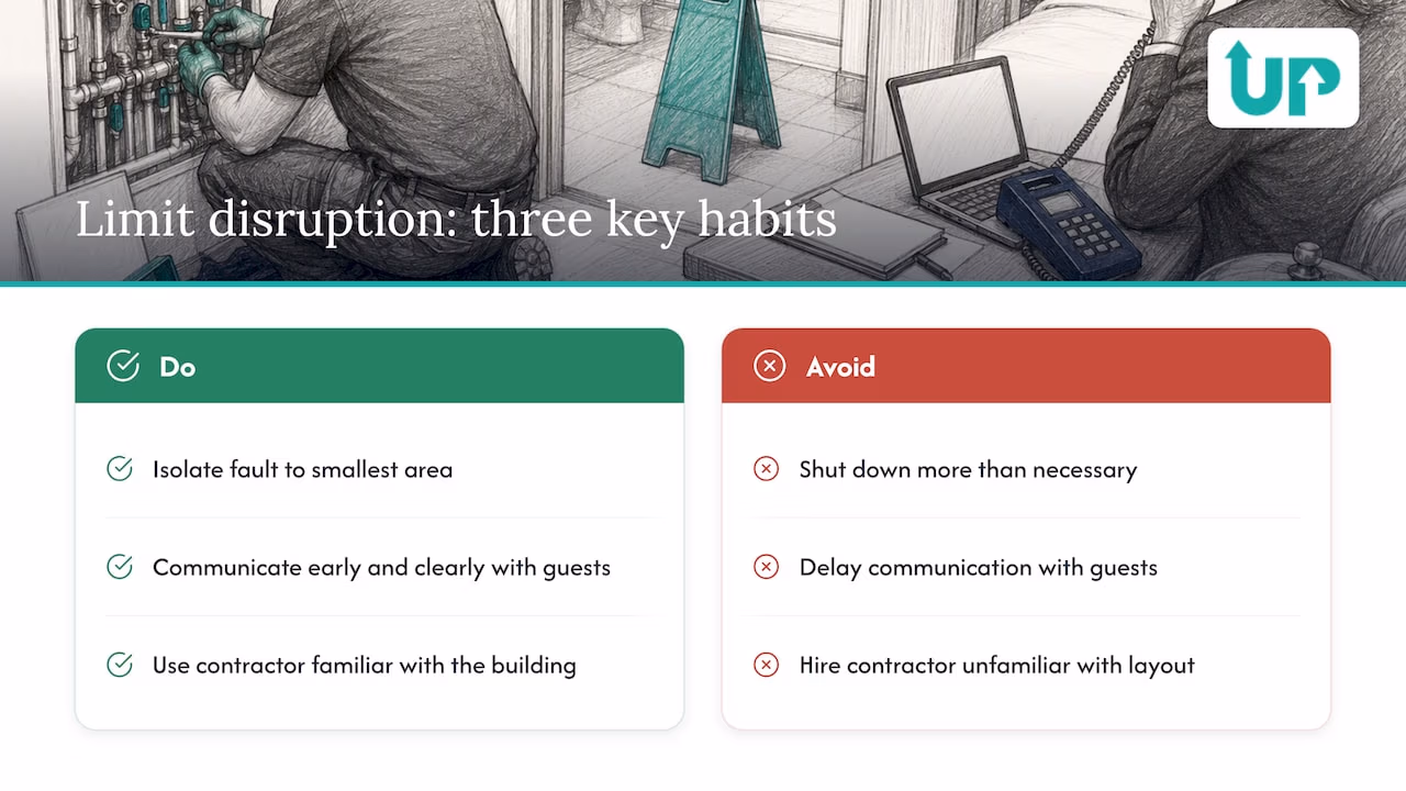 Three controls for reducing hotel emergency disruption