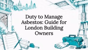 Asbestos duty title card with building sketches