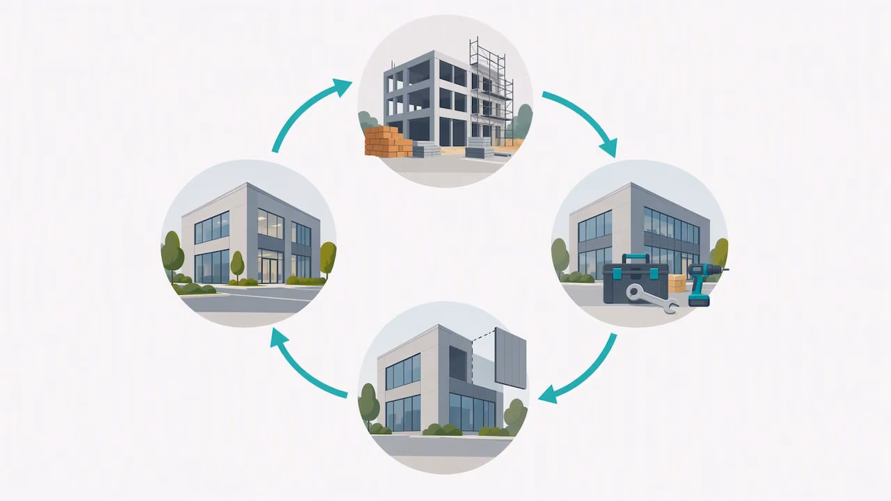 Building lifecycle stages linked in a cycle